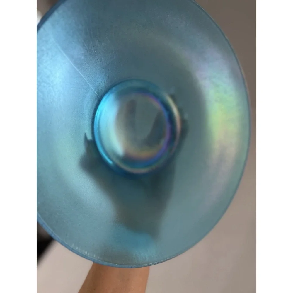 1920s NORTHWOOD Celeste Blue iridescence Stretch Glass Flared Bowl 9.75 inches